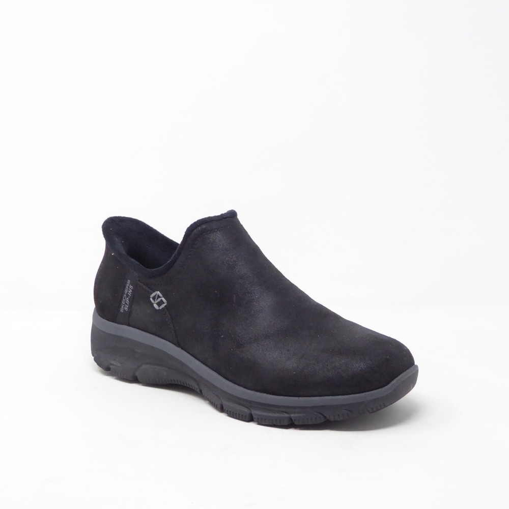 Skechers Womens Easy Going Slip-Ins Shoes Black Textile Faux Fur Lining 9.5